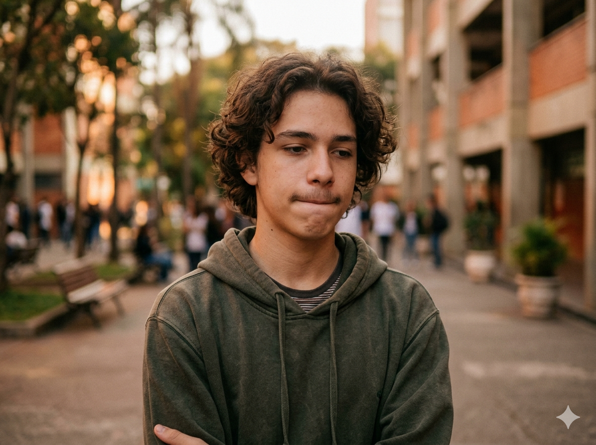 Jovem inseguro sem confiança buscando emprego em Bauru